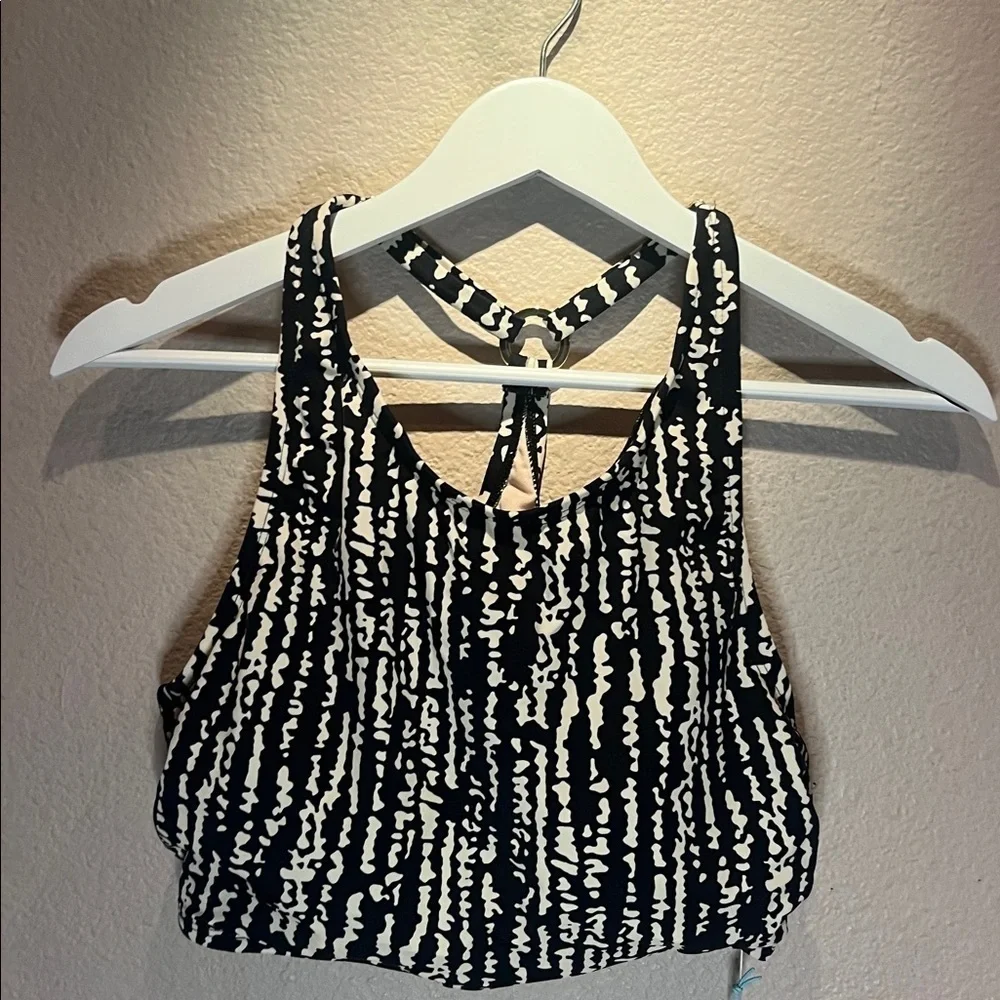 New Kona Sol Women’s High Neck Bikini Top Black Cream Beige Size XL NWT